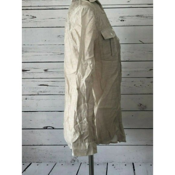Chicos Blouse Small Sheer Shirt‎ Top Button Front Rayon Nylon Chico's Beige - Picture 5 of 6